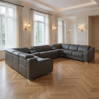 Dark Gray Italian Leather Power Reclining U Shaped Ten Piece Corner Sectional With Console