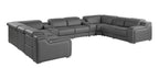 Dark Gray Italian Leather Power Reclining U Shaped Ten Piece Corner Sectional With Console