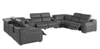 Dark Gray Italian Leather Power Reclining U Shaped Ten Piece Corner Sectional With Console