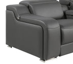 Dark Gray Italian Leather Power Reclining U Shaped Ten Piece Corner Sectional With Console