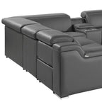 Dark Gray Italian Leather Power Reclining U Shaped Ten Piece Corner Sectional With Console