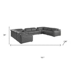 Dark Gray Italian Leather Power Reclining U Shaped Ten Piece Corner Sectional With Console