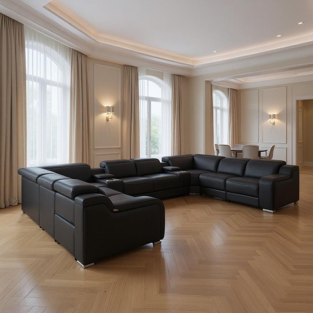 Dark Gray Italian Leather Power Reclining U Shaped Ten Piece Corner Sectional With Console