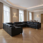 Dark Gray Italian Leather Power Reclining U Shaped Ten Piece Corner Sectional With Console