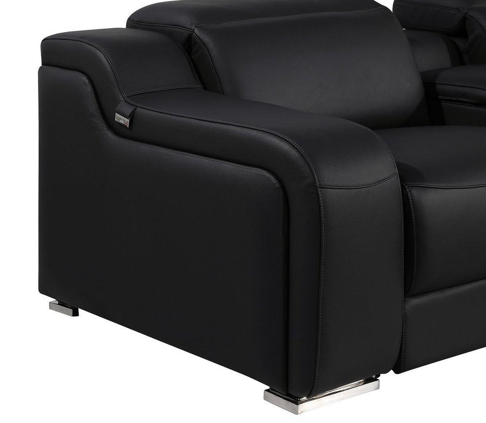 Light Gray Italian Leather Power Reclining U Shaped Ten Piece Corner Sectional With Console