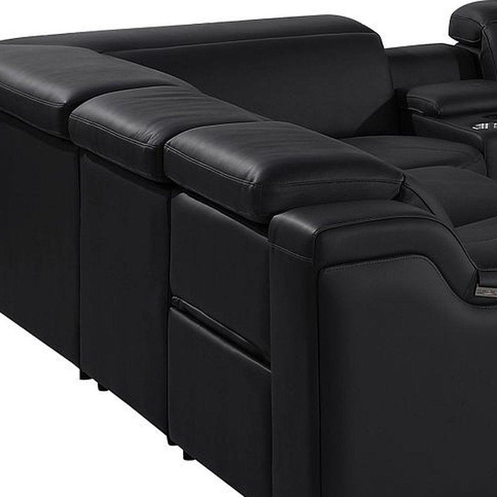 Light Gray Italian Leather Power Reclining U Shaped Ten Piece Corner Sectional With Console