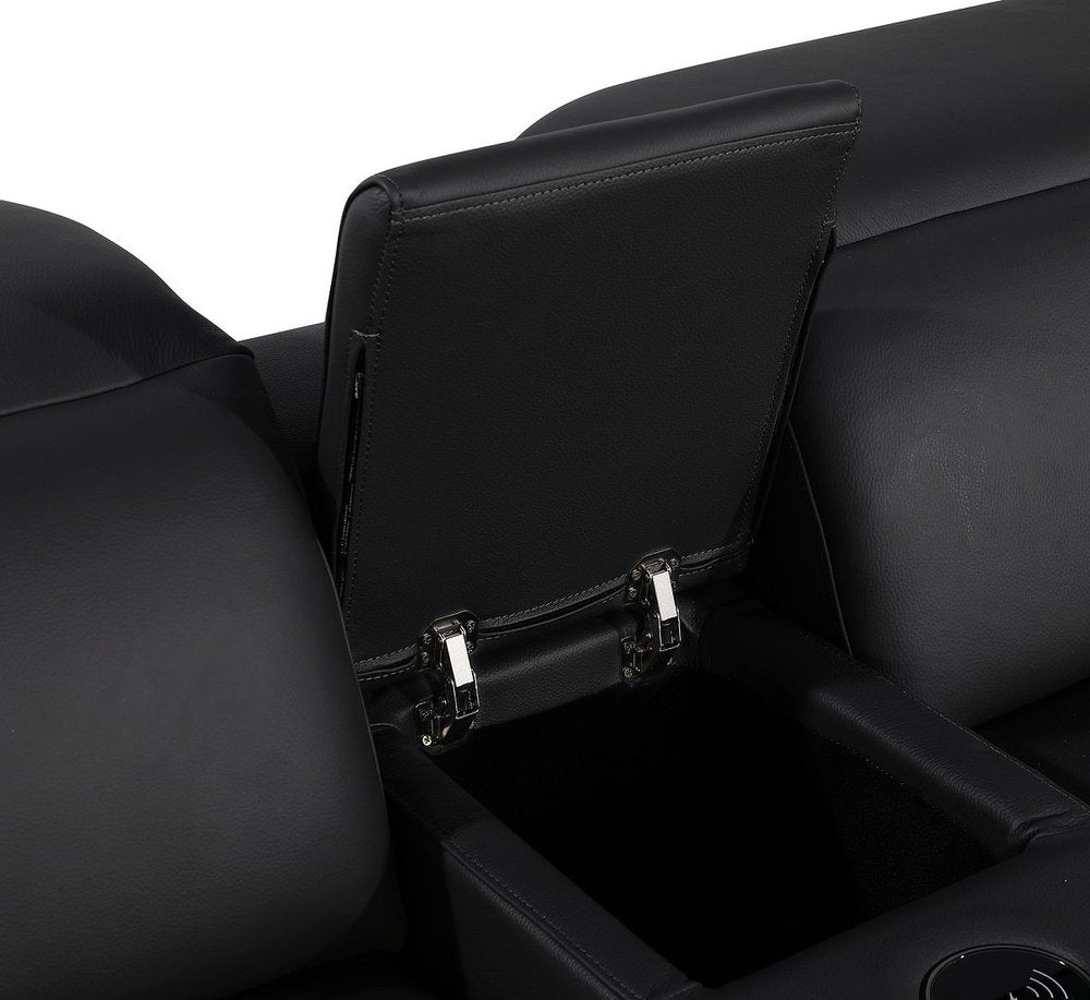 Dark Gray Italian Leather Power Reclining U Shaped Ten Piece Corner Sectional With Console