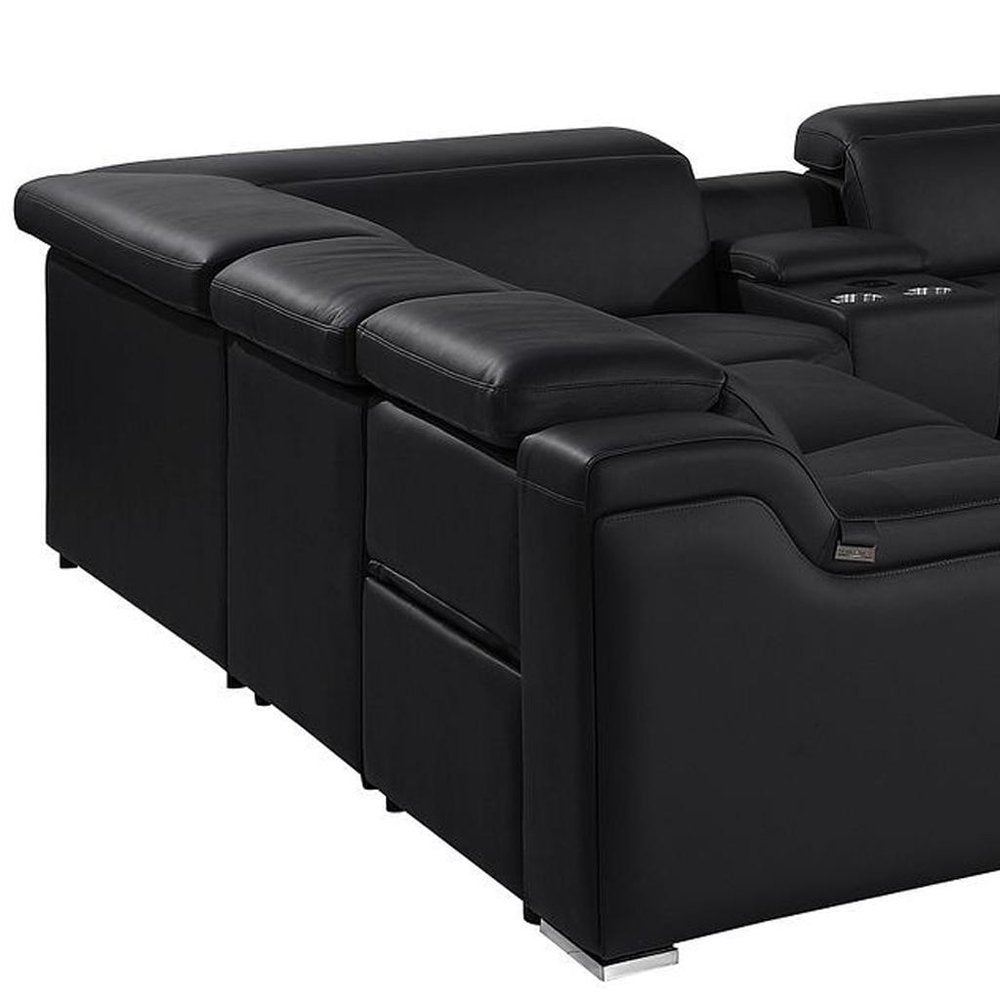 Dark Gray Italian Leather Power Reclining U Shaped Ten Piece Corner Sectional With Console