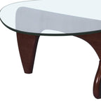 54" Clear and Walnut Glass and Wood Abstract Triangle Coffee Table