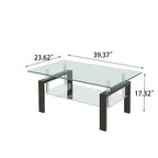 39" Clear and Black Glass and Steel Coffee Table With Shelf