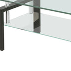 39" Clear and Black Glass and Steel Coffee Table With Shelf