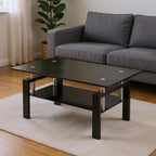 39" Black Glass and Steel Coffee Table With Shelf
