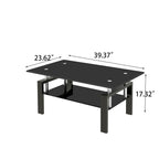 39" Black Glass and Steel Coffee Table With Shelf