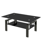 39" Black Glass and Steel Coffee Table With Shelf