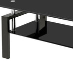 39" Black Glass and Steel Coffee Table With Shelf