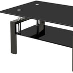 39" Black Glass and Steel Coffee Table With Shelf