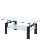 39" Clear and Black Glass and Steel Coffee Table With Shelf