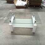 39" Clear and White Glass and Steel Coffee Table With Shelf