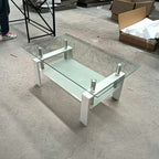 39" Clear and White Glass and Steel Coffee Table With Shelf