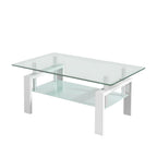 39" Clear and White Glass and Steel Coffee Table With Shelf