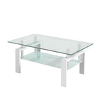39" Clear and White Glass and Steel Coffee Table With Shelf