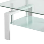 39" Clear and White Glass and Steel Coffee Table With Shelf