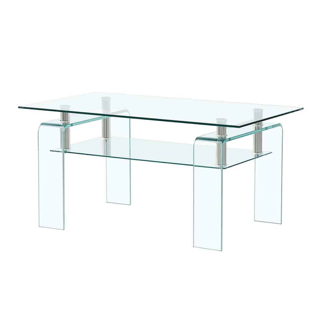 39" Clear Glass Coffee Table With Shelf