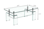 39" Clear Glass Coffee Table With Shelf
