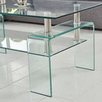 39" Clear Glass Coffee Table With Shelf