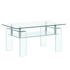 39" Clear Glass Coffee Table With Shelf