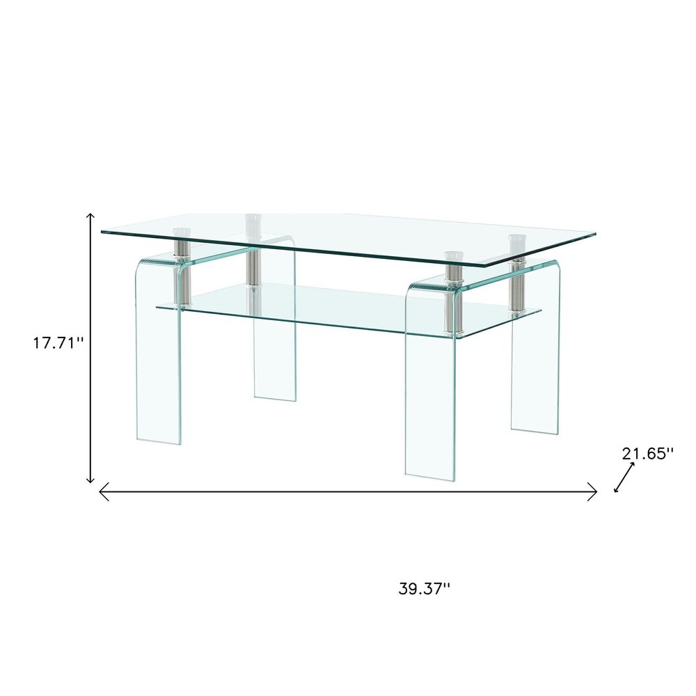 39" Clear Glass Coffee Table With Shelf