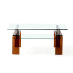 39" Clear and Brown Glass Coffee Table With Shelf