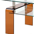 39" Clear and Brown Glass Coffee Table With Shelf