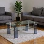 39" Clear and Black Glass Coffee Table With Shelf