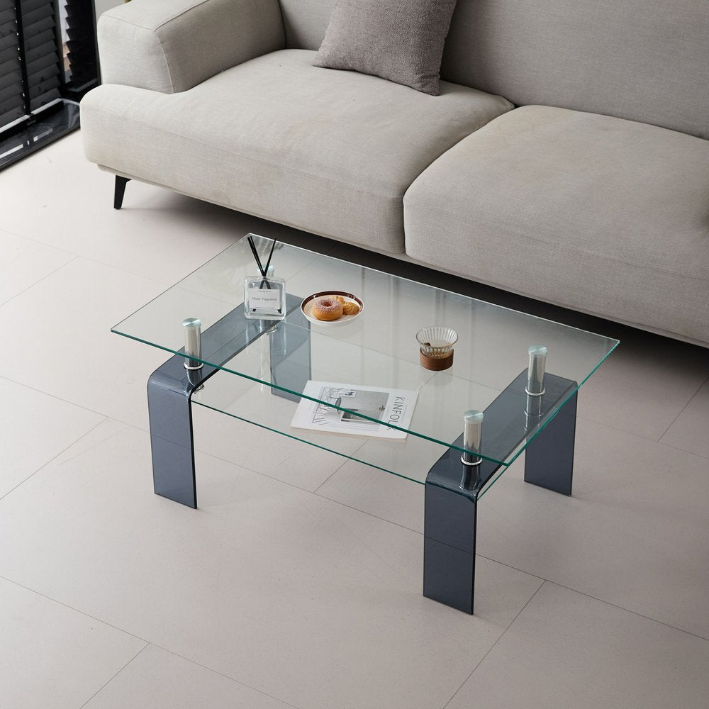 39" Clear and Black Glass Coffee Table With Shelf