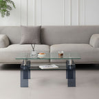 39" Clear and Black Glass Coffee Table With Shelf