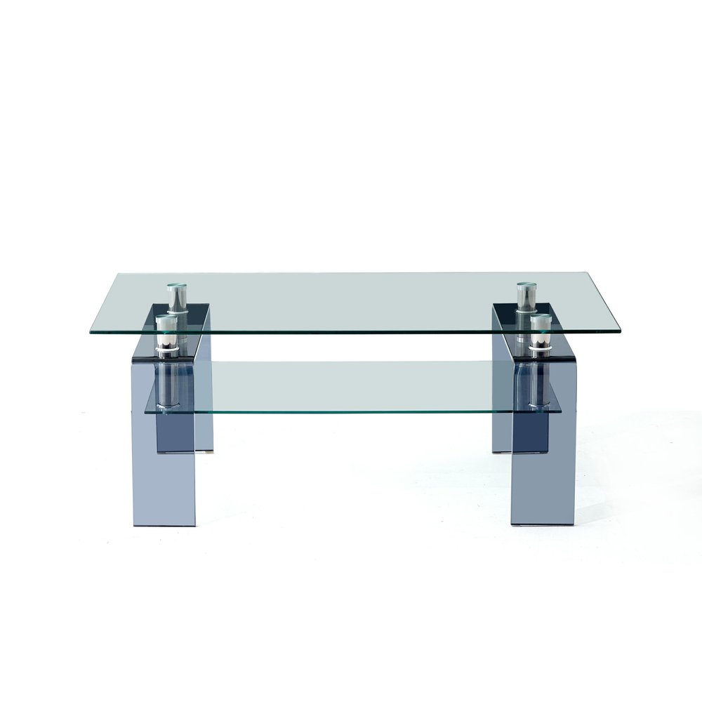 39" Clear and Black Glass Coffee Table With Shelf