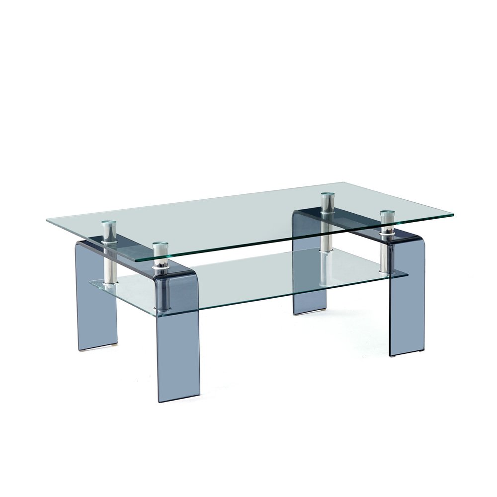 39" Clear and Black Glass Coffee Table With Shelf