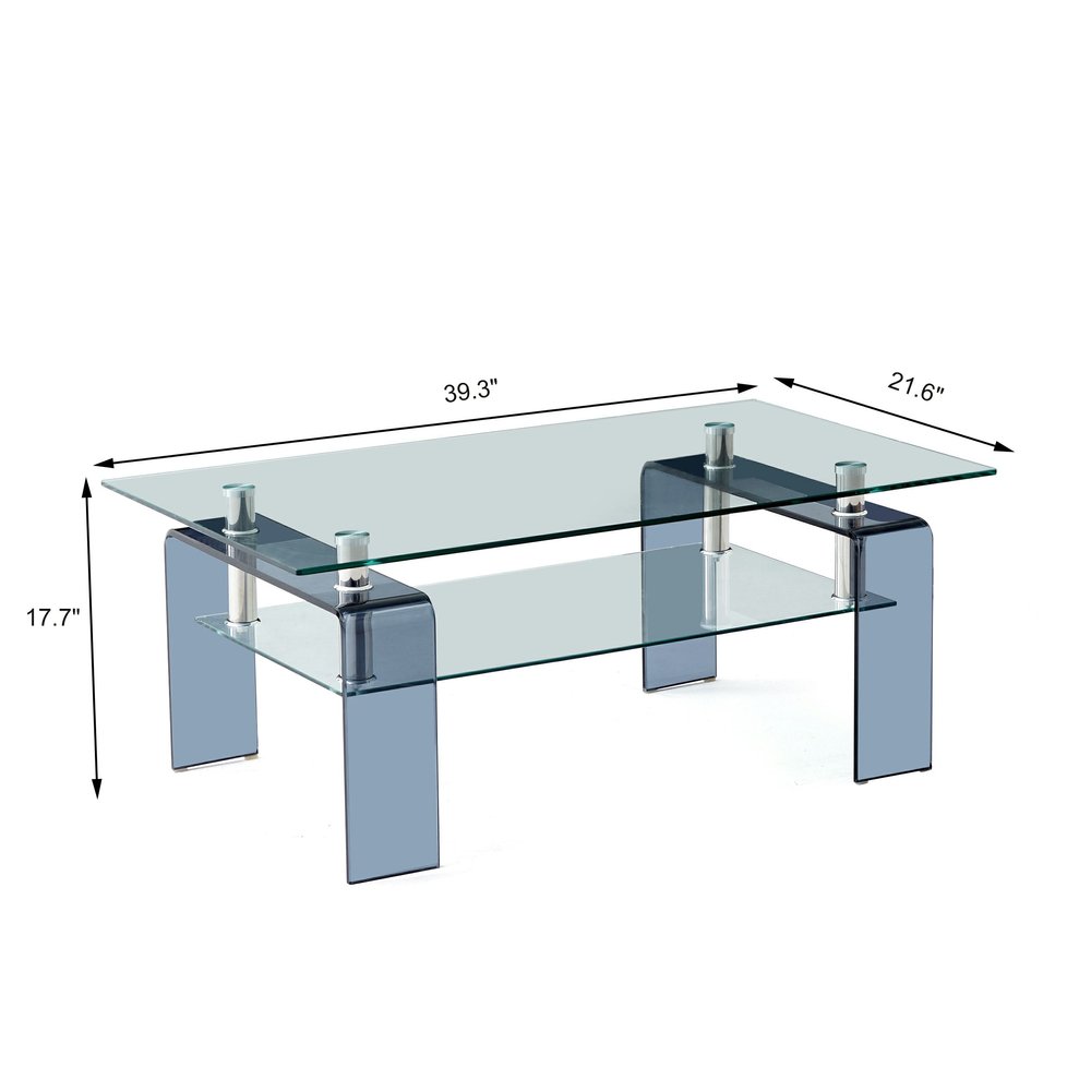 39" Clear and Black Glass Coffee Table With Shelf