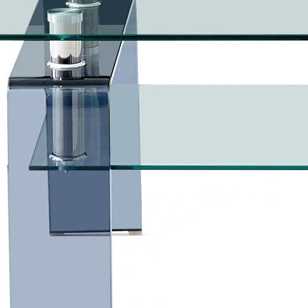 39" Clear and Black Glass Coffee Table With Shelf