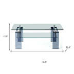 39" Clear and Black Glass Coffee Table With Shelf