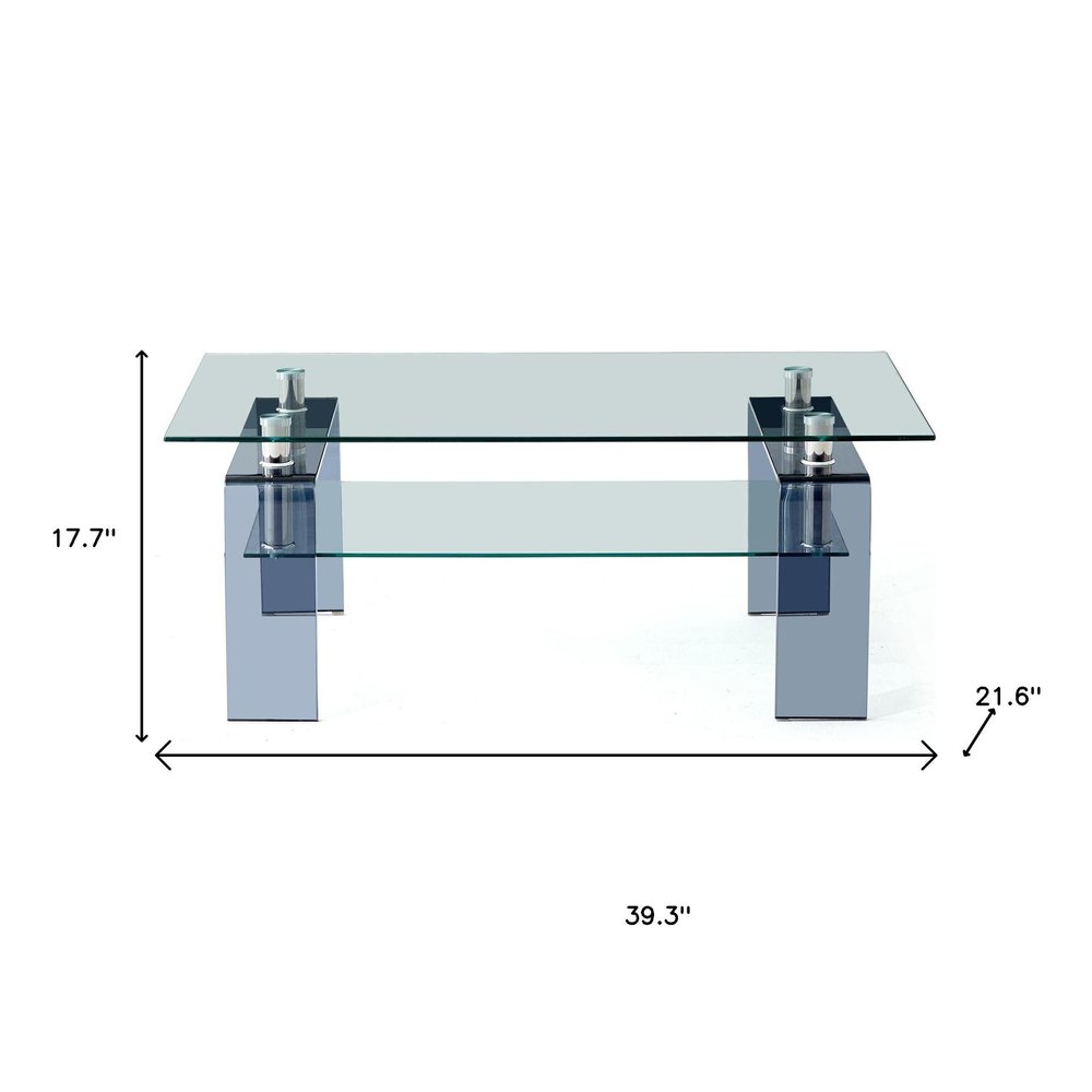 39" Clear and Black Glass Coffee Table With Shelf