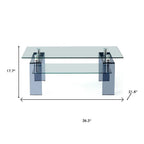 39" Clear and Black Glass Coffee Table With Shelf