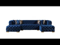 Tufted Blue Velvet Modular U Shaped Sofa and Chaise Sectional With Toss Pillows