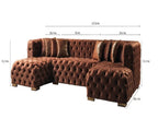 Tufted Orange Velvet Modular U Shaped Sofa and Chaise Sectional With Toss Pillows