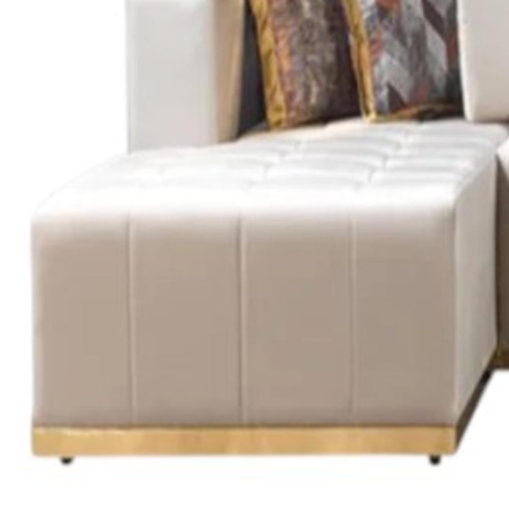 Ivory Velvet U Shaped Three Piece Sofa and Chaise Sectional With Toss Pillows