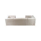 Ivory Velvet U Shaped Three Piece Sofa and Chaise Sectional With Toss Pillows