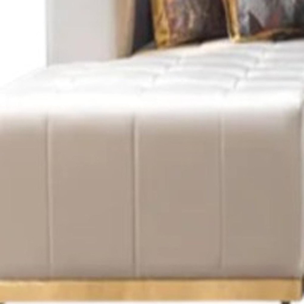 Ivory Velvet U Shaped Three Piece Sofa and Chaise Sectional With Toss Pillows