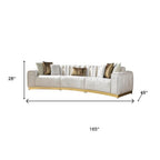 Gold And White Velvet Curved Three Piece Sectional With Toss Pillows