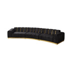 Black Velvet Curved Three Piece Sectional With Toss Pillows